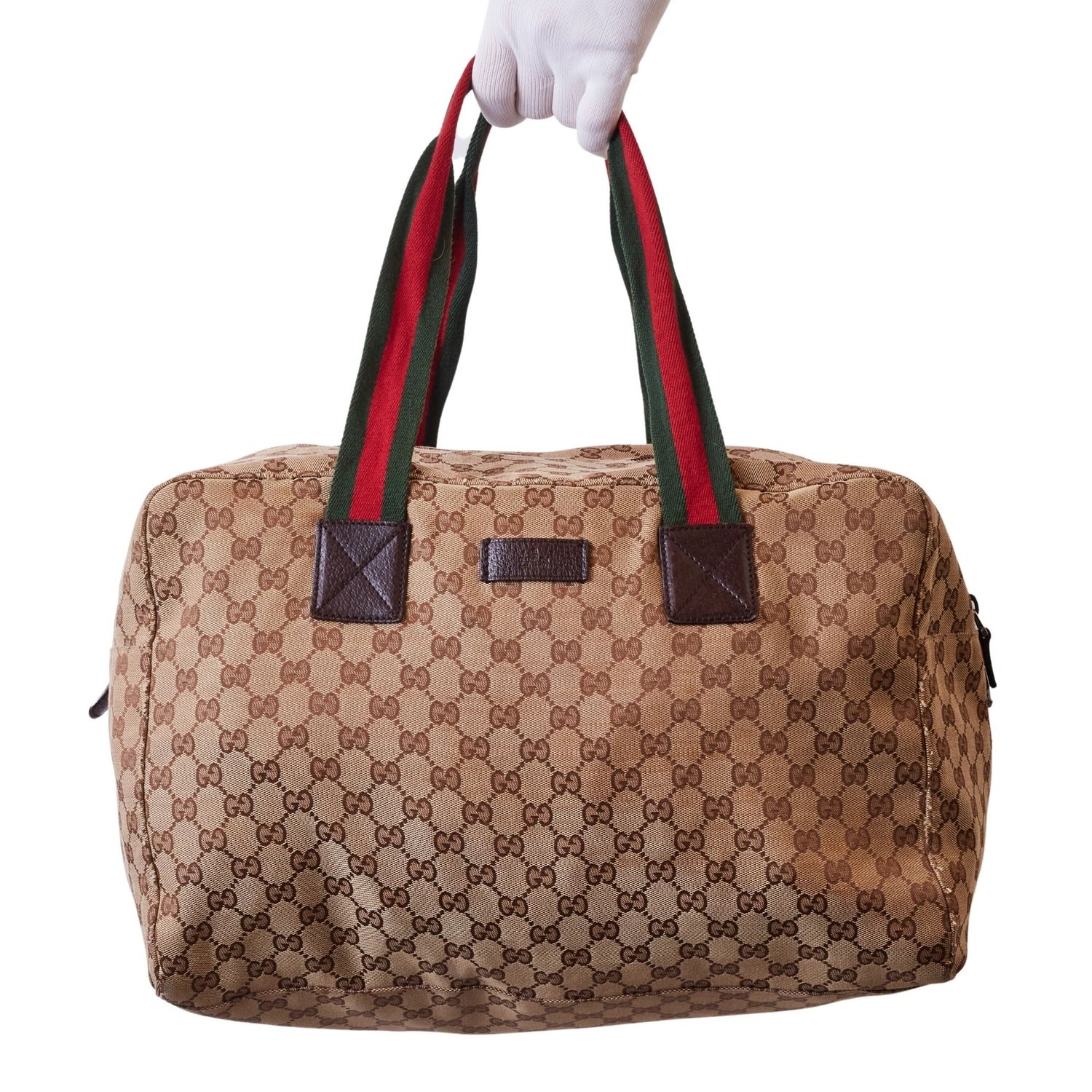 GUCCI VINTAGE MONOGRAM WEB HANDLES OVERNIGHT DUFFLE TRAVEL BAG (153240)