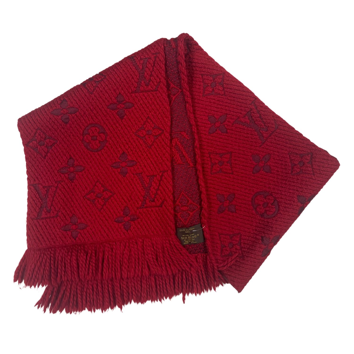 LOUIS VUITTON JACQUARD LOGOMANIA SCARF RED WOOL