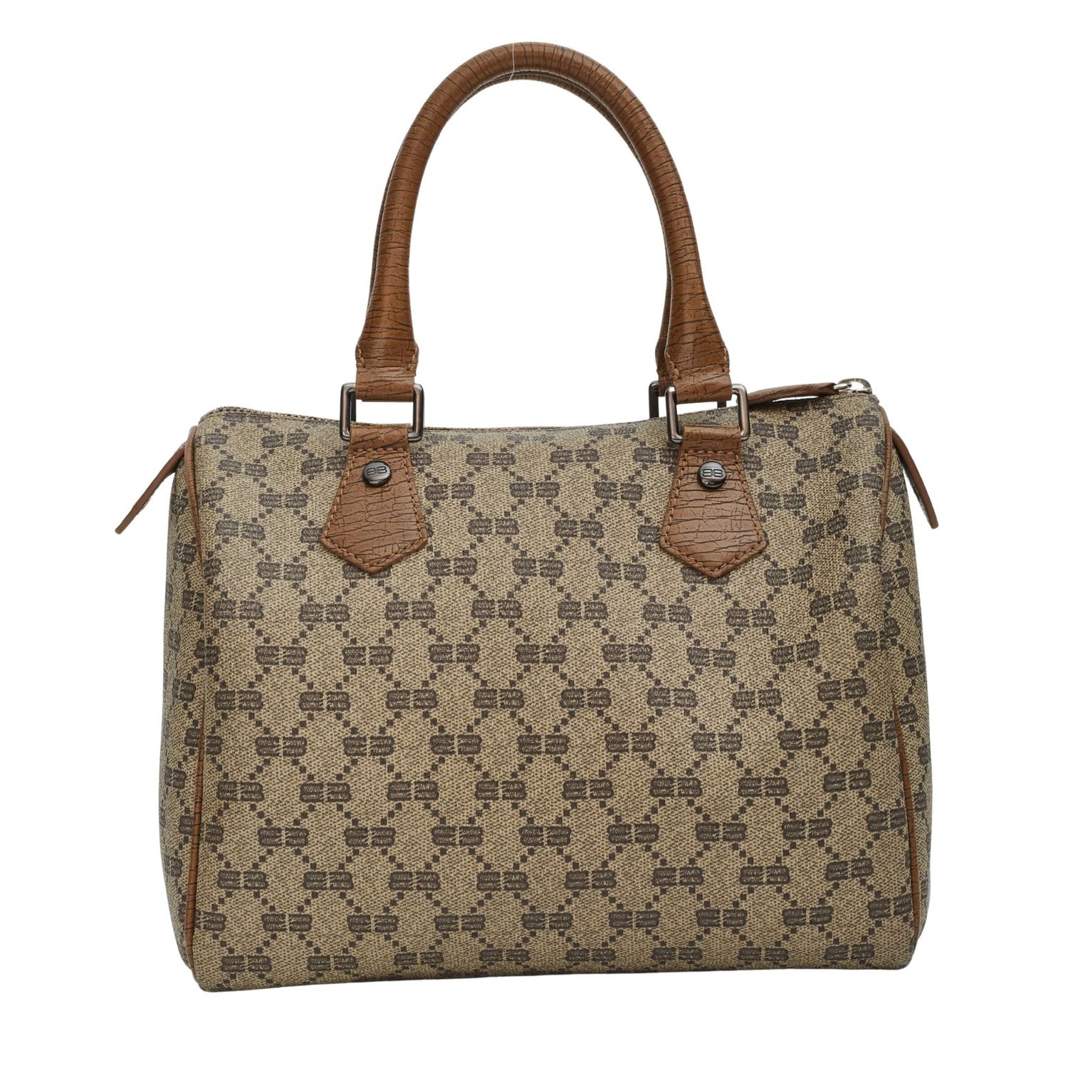 BALENCIAGA VINTAGE LOGO BB BEIGE CANVAS BOSTON HANDBAG 25