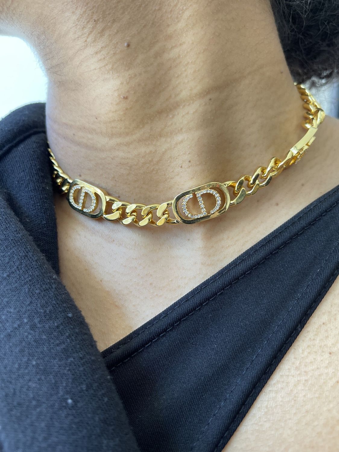 DIOR GOLD METAL CHAIN CD CRYSTALS 30 MONTAIGNE NECKLACE