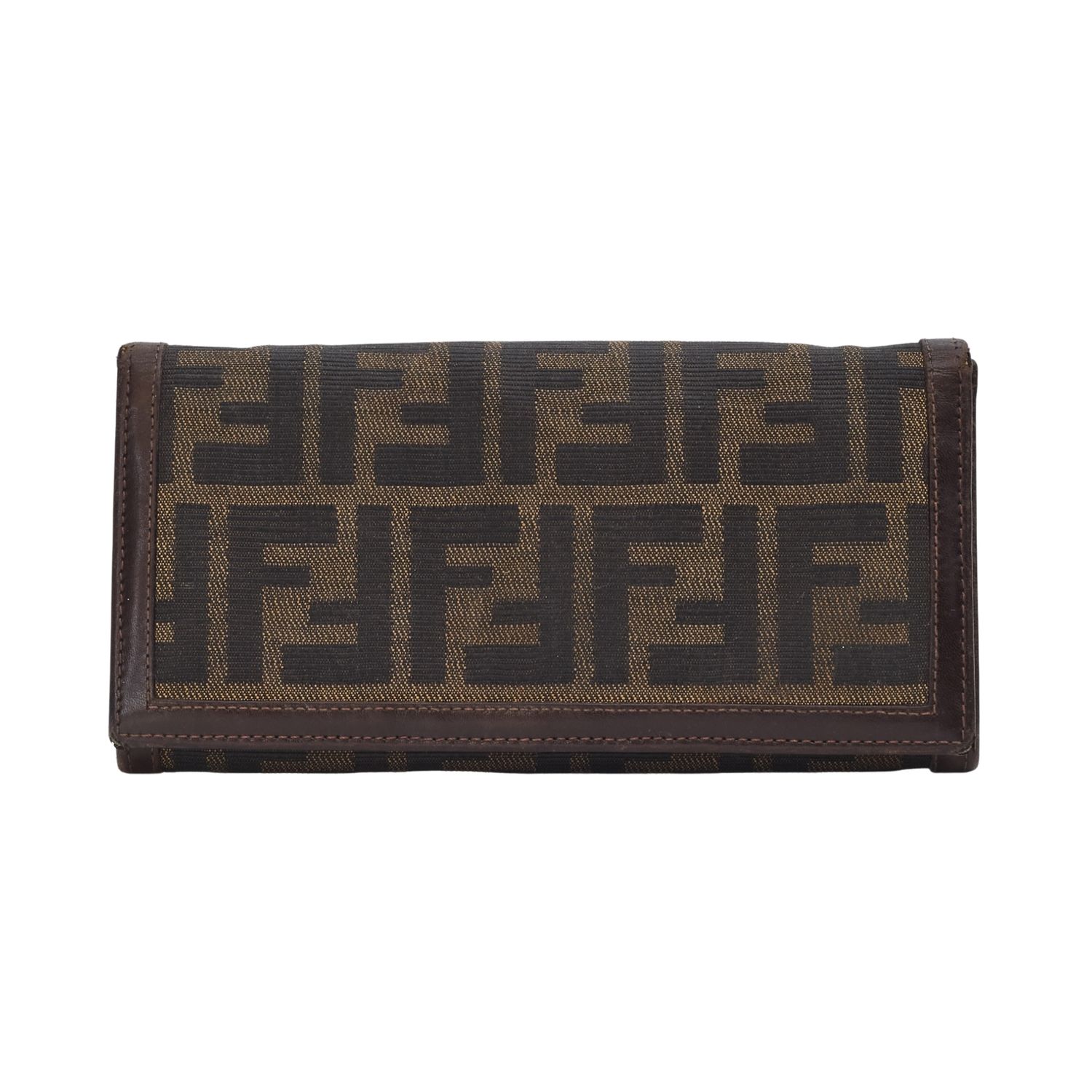 FENDI VINTAGE ZUCCA PRINT BROWN FLAP WALLET