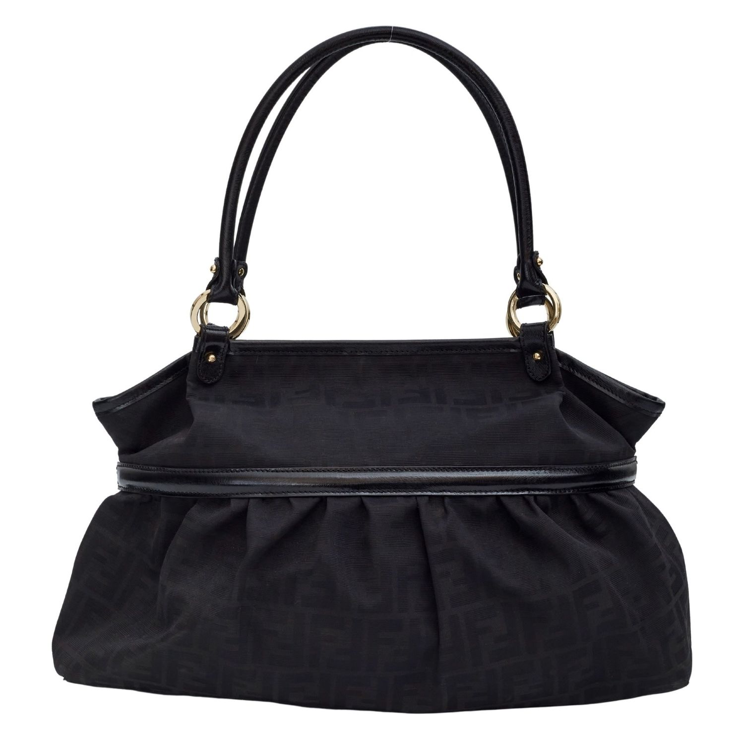 FENDI ZUCCA PRINT BLACK TOP HANDLE SHOULDER BAG (8BH186)