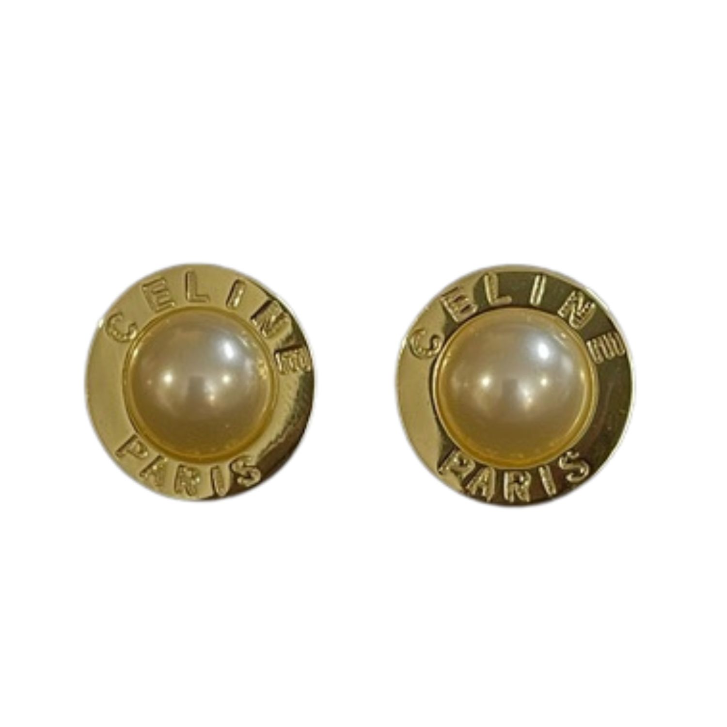 CELINE GOLD TONE FAUX PEARL EARRINGS