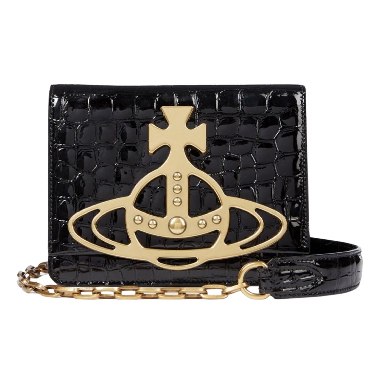 VIVIENNE WESTWOOD CROC BLACK ARCHIVE ORB FLAP BAG