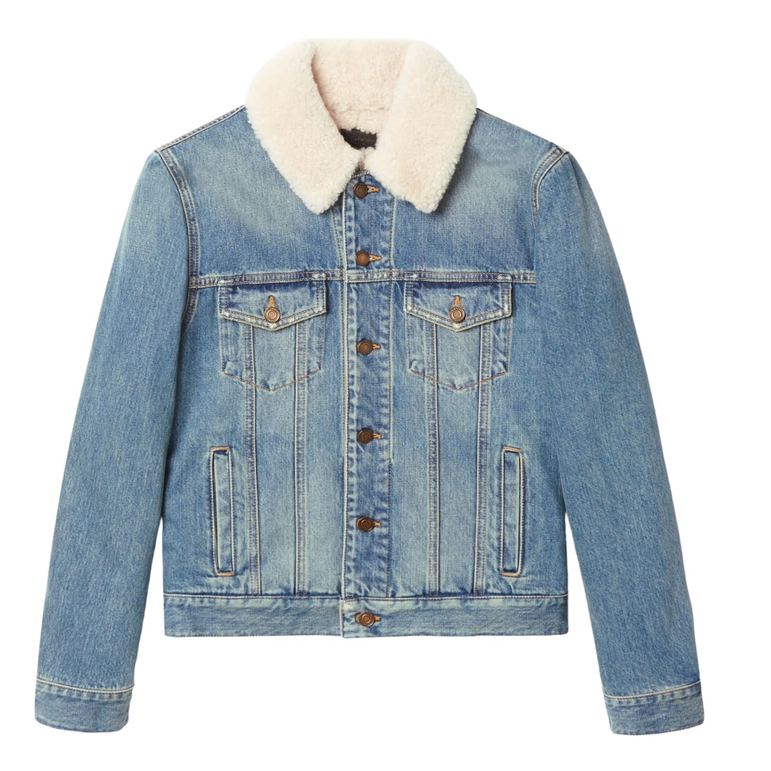 SAINT LAURENT SHEARLING LINED SLIM FIT BLUE DENIM JACKET (M)