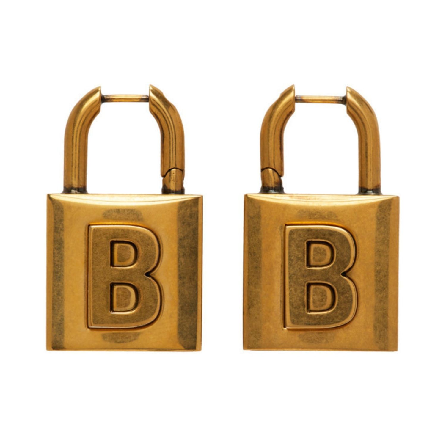 BALENCIAGA GOLD TONE SMALL PADLOCK EARRINGS