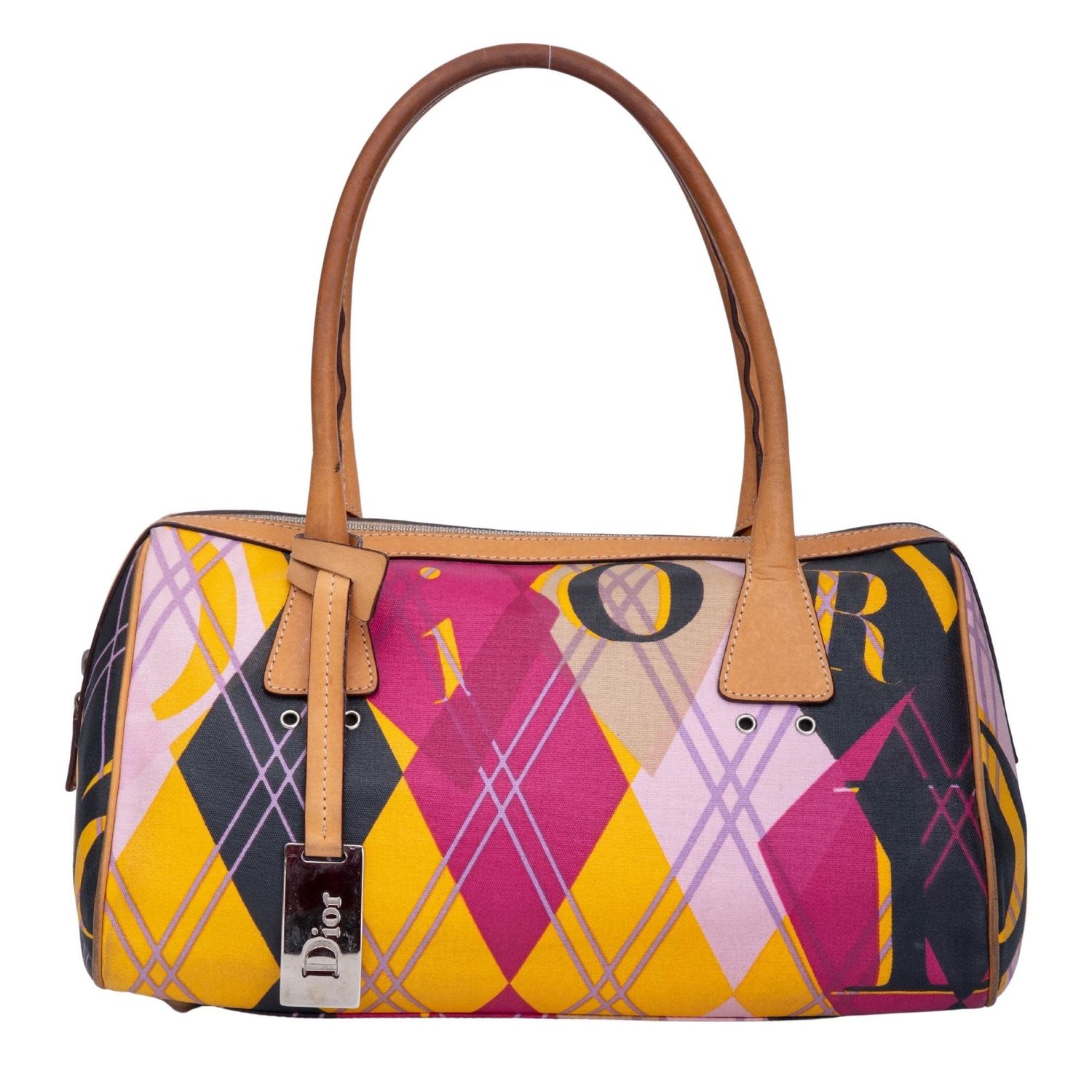 DIOR COATED CANVAS ARGYLE PRINT BOWLER TOP HANDLE BAG (2004)