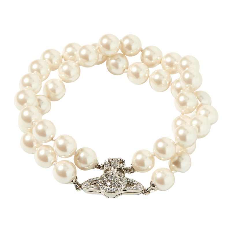 VIVIENNE WESTWOOD GRAZIELLA TWO ROW PEARL BRACELET SILVER