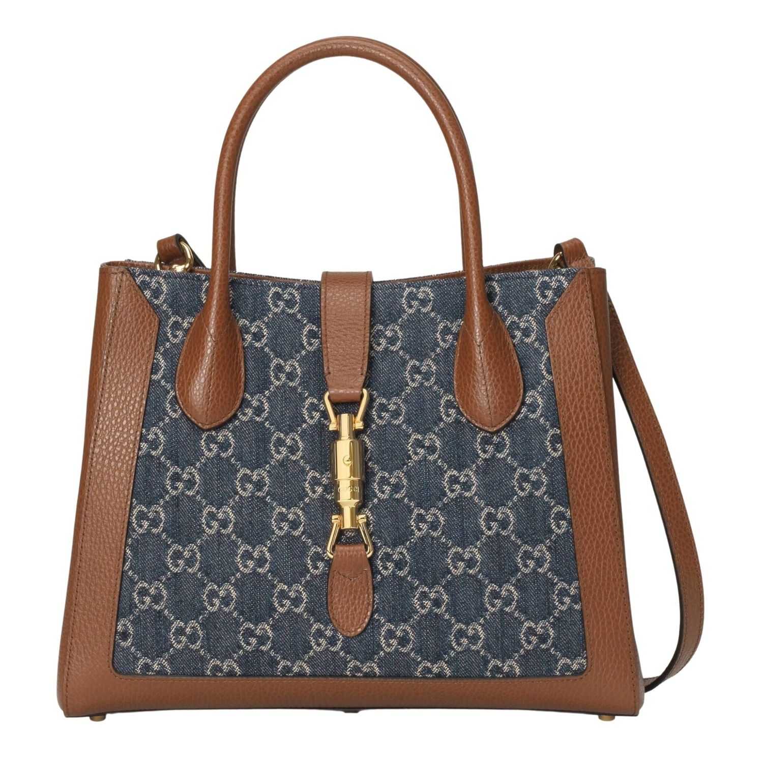 GUCCI DENIM GG JACKIE 1961 TOTE BLUE MEDIUM