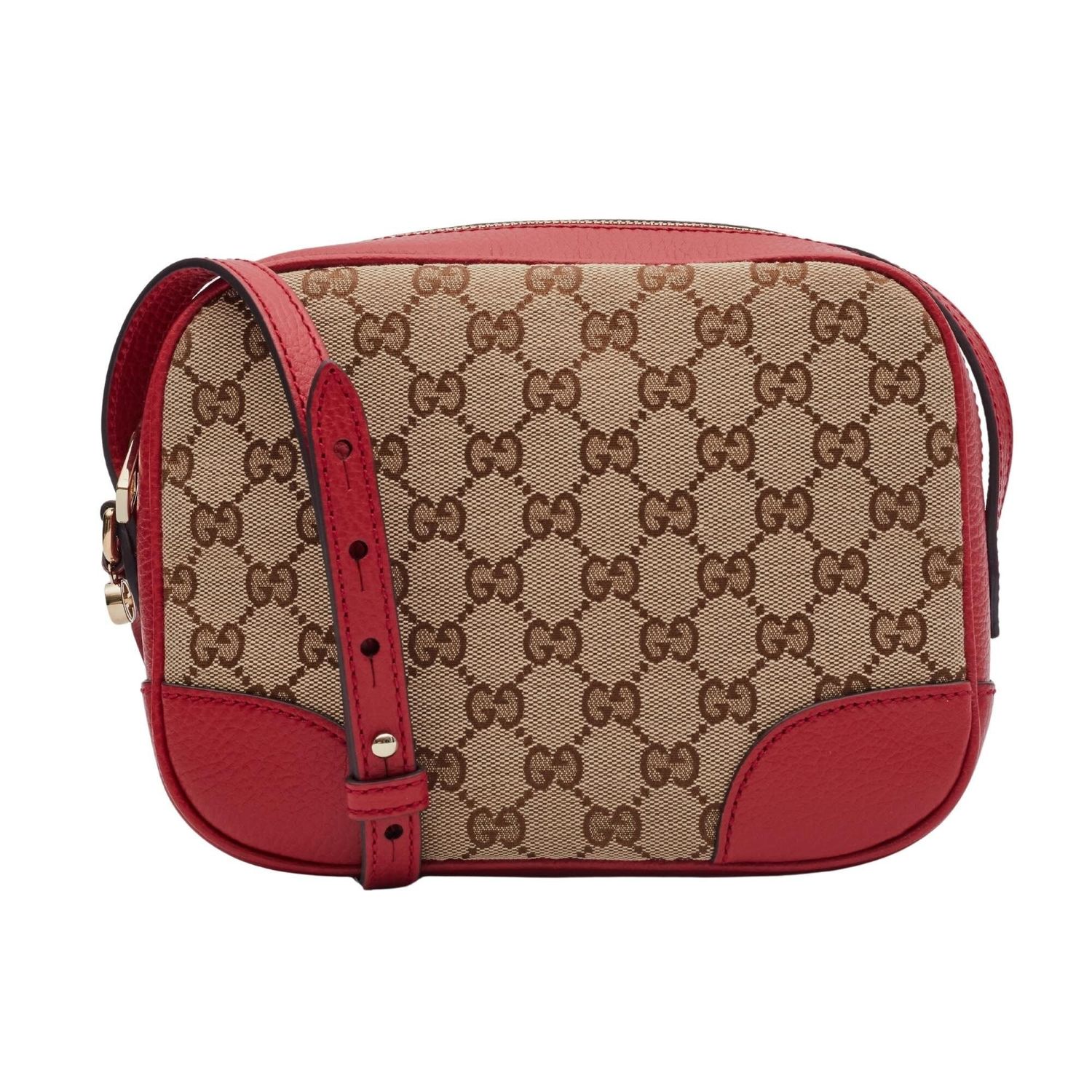 GUCCI MONOGRAM CANVAS EBONY/ROSSO BREE MESSENGER BAG MINI