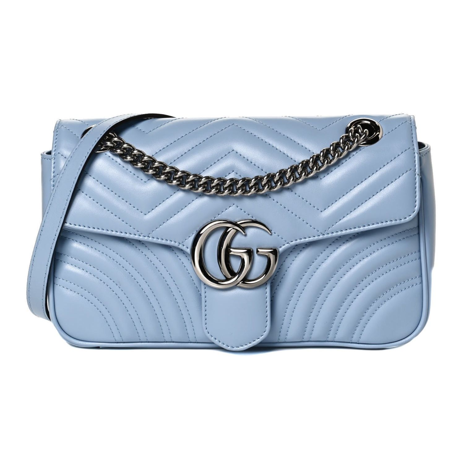 GUCCI GG MARMONT LEATHER SMALL SHOULDER BAG PORCELAIN LIGHT BLUE