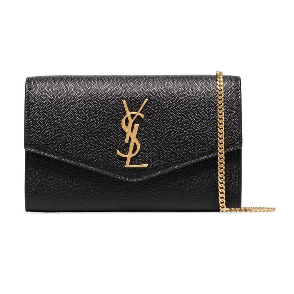 SAINT LAURENT GRAIN DE POUDRE BLACK UPTOWN CHAIN WALLET BAG