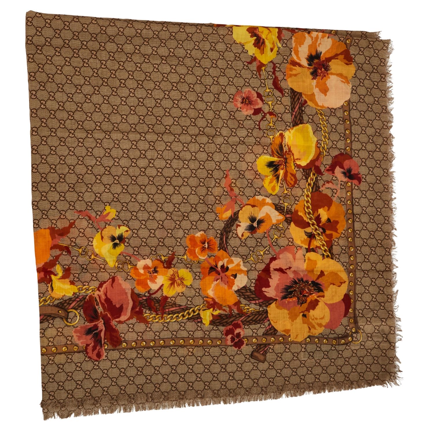 GUCCI GG MONOGRAM YELLOW FLOWERS FALL SCARF OR SHAWL (508797)