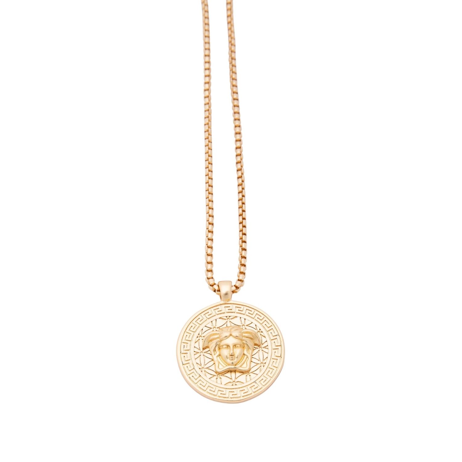 VERSACE MEDUSA HEAD TEXTURED PENDANT CHAIN GOLD TONE NECKLACE