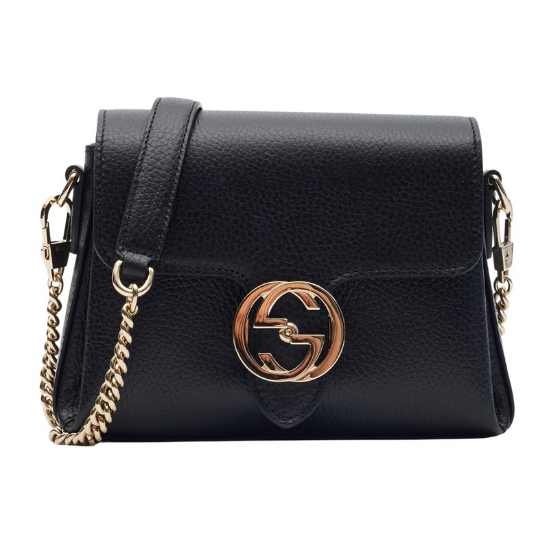 GUCCI DOLLAR CALFSKIN INTERLOCKING GG CROSSBODY BAG BLACK SMALL