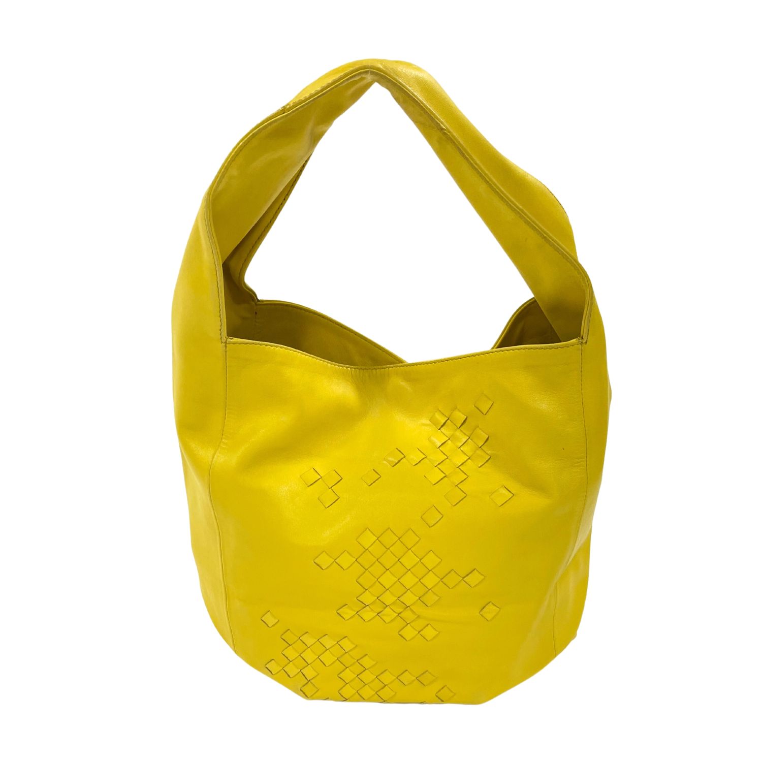 BOTTEGA VENETA YELLOW SMOOTH INTRECCIATO LEATHER ROUND ONE SHOULDER BAG