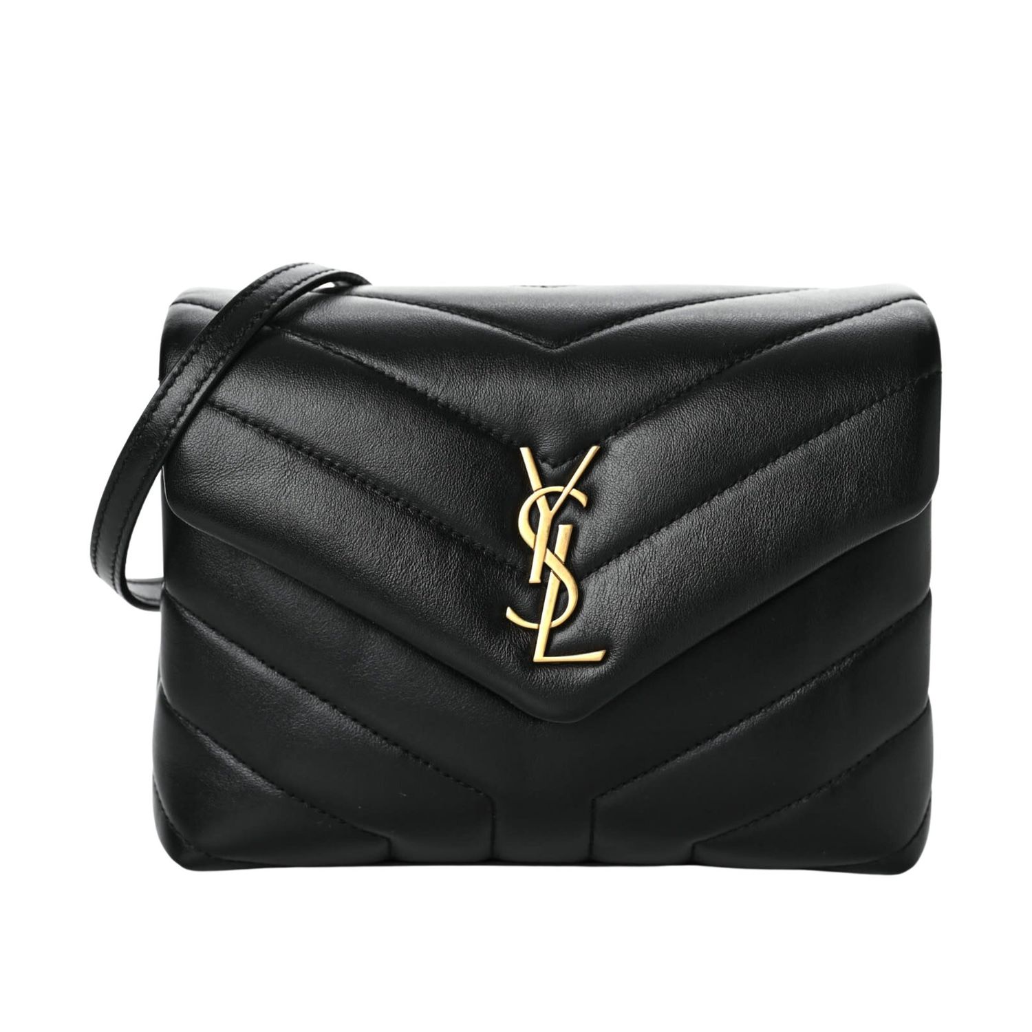 SAINT LAURENT CALFSKIN BLACK Y QUILTED TOY LOULOU BAG GOLD HARDWARE