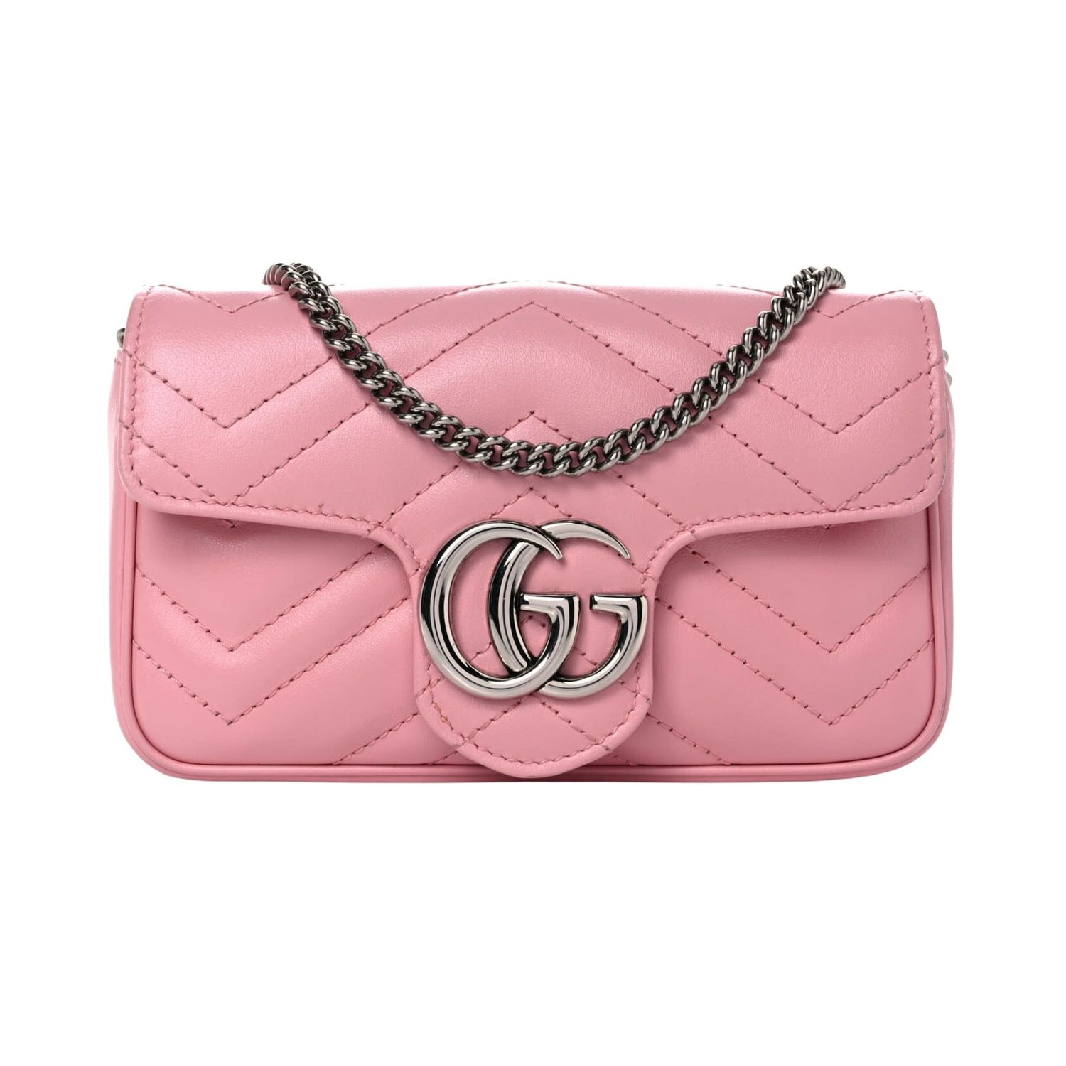 GUCCI GG MARMONT LEATHER SUPER MINI SHOULDER BAG PINK/WILD ROSE