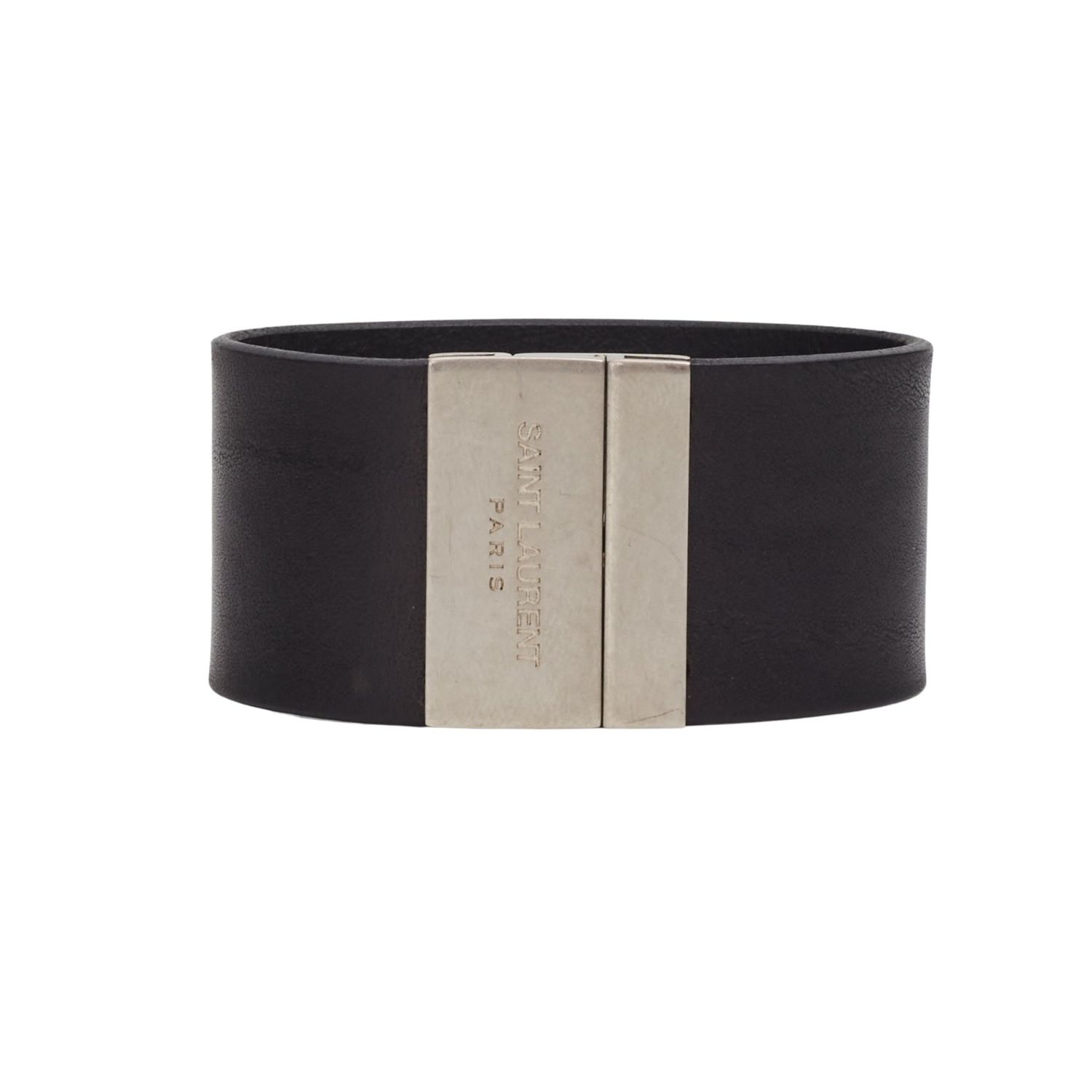 SAINT LAURENT BROWN LEATHER BRACELET CUFF (542012)