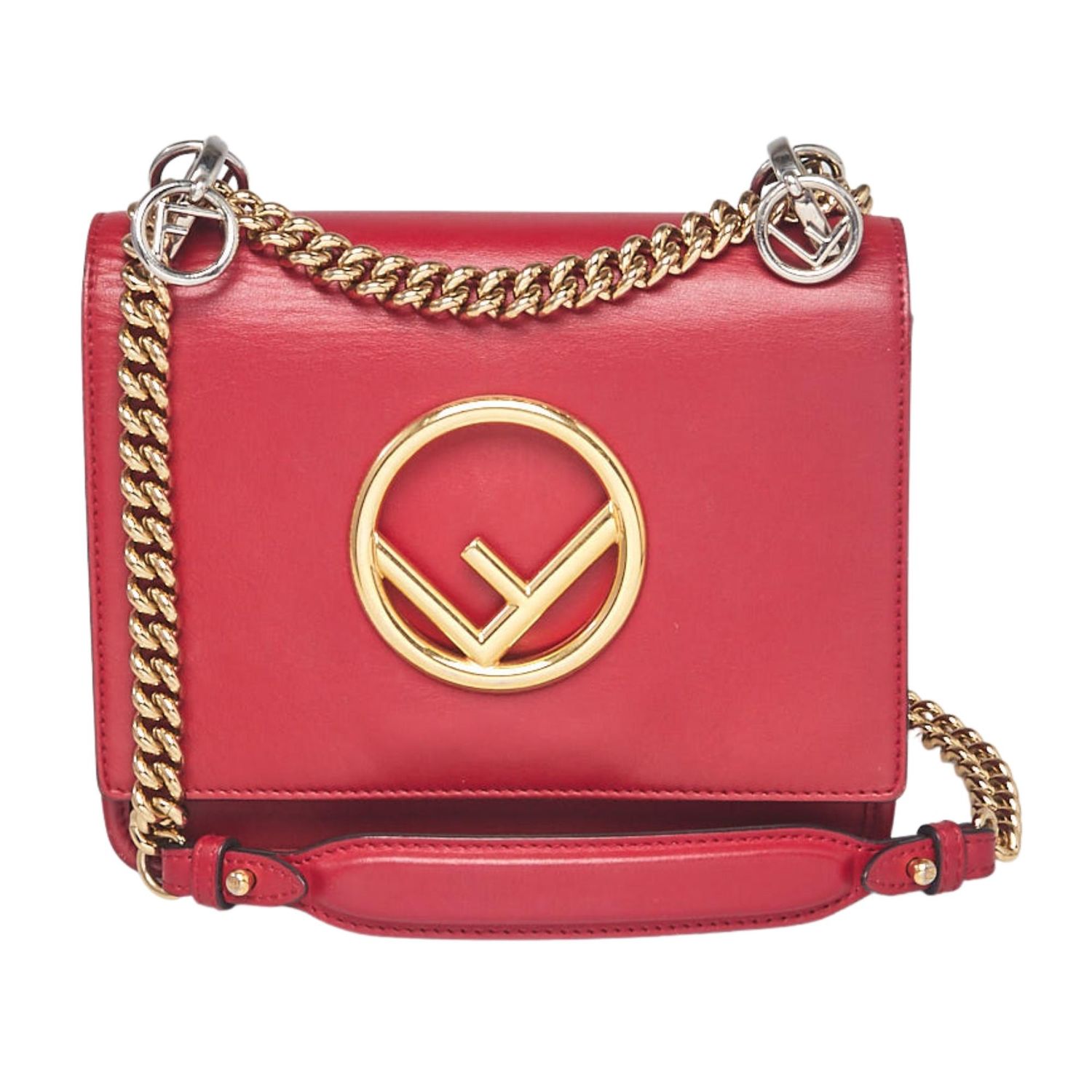 FENDI RED LEATHER KAN I LOGO SMALL CROSSBODY BAG 8BT286