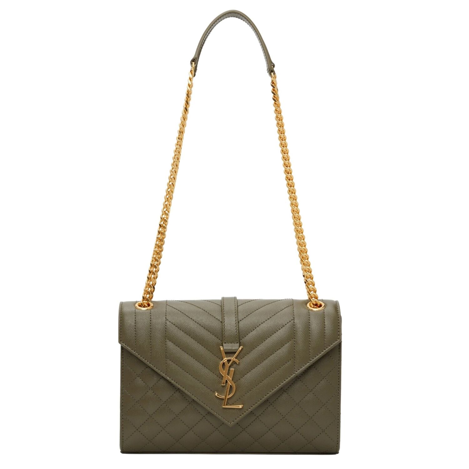 SAINT LAURENT KHAKI MEDIUM ENVELOPE SHOULDER BAG OLIVE GREEN