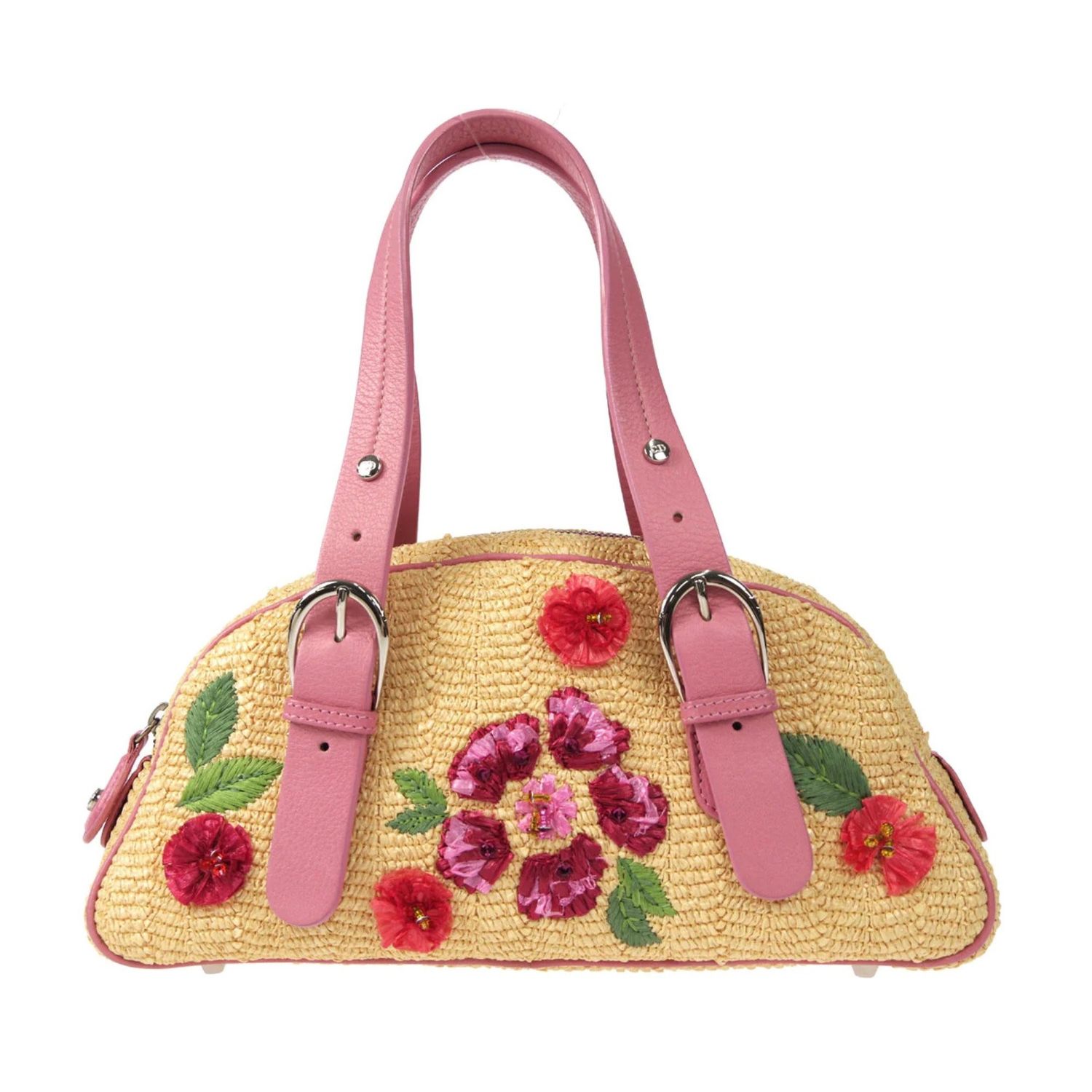 DIOR FLORAL EMBROIDERED BEIGE STRAW HANDBAG