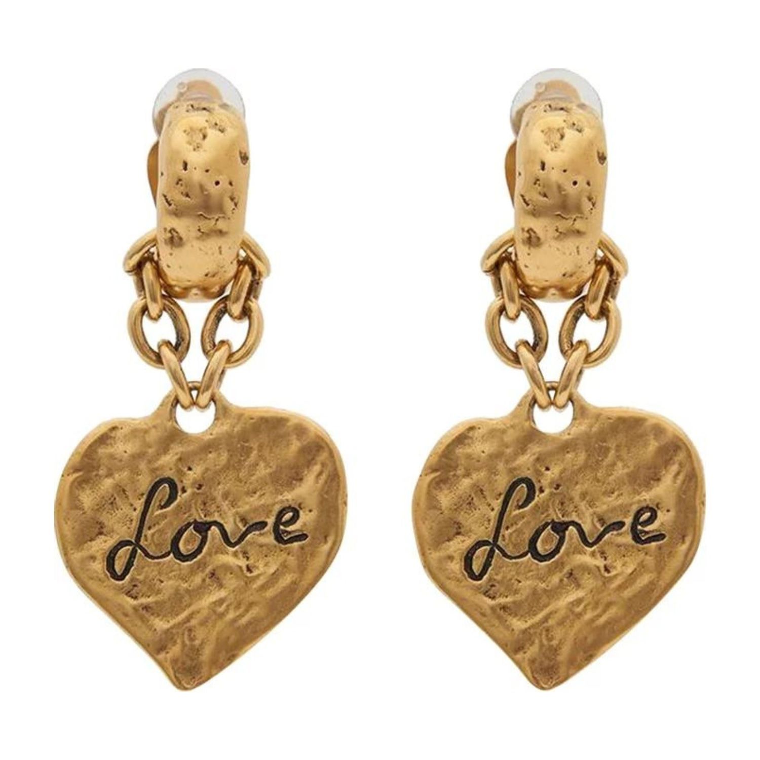 SAINT LAURENT LOVE HEART GOLD HAMMERED CLIP-ON EARRINGS