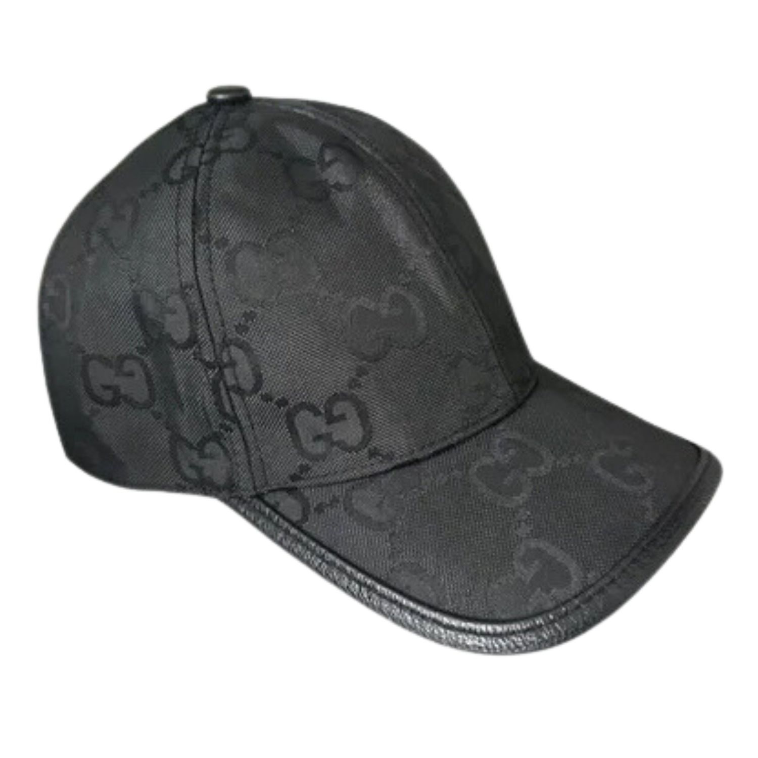 GUCCI LEATHER TRIMMED MONOGRAMMED COTTON-BLEND CANVAS BASEBALL CAP