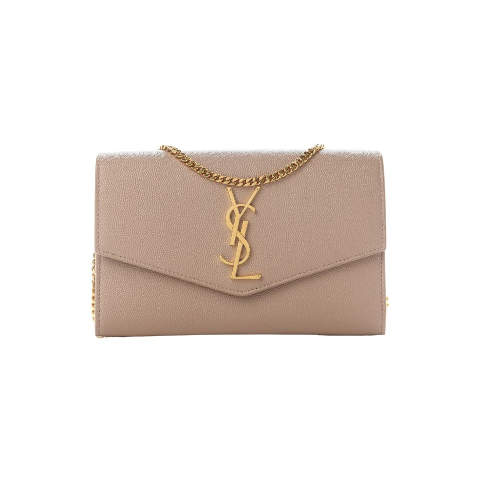 SAINT LAURENT GRAIN DE POUDRE BEIGE UPTOWN CHAIN WALLET BAG