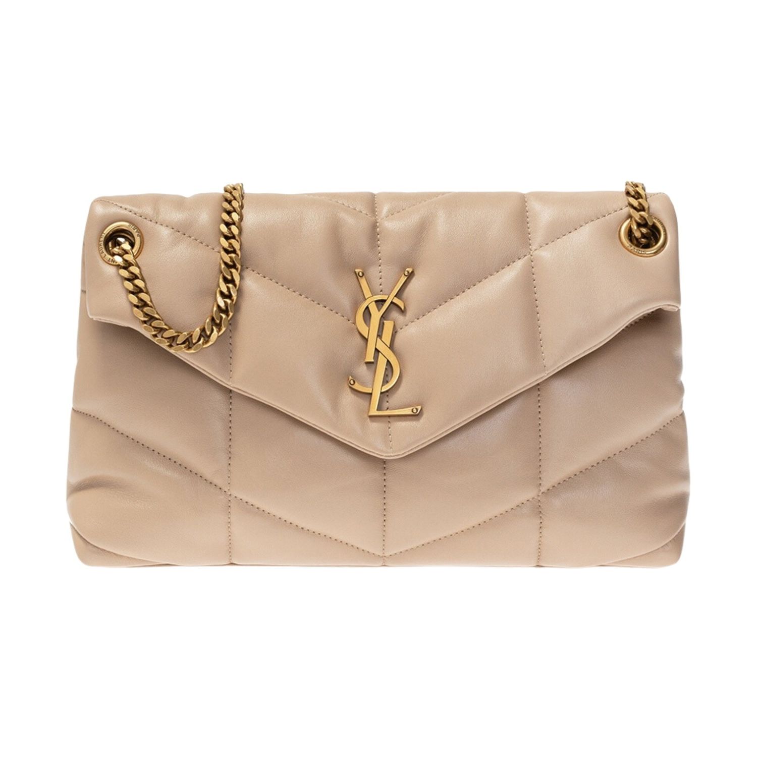SAINT LAURENT BEIGE LOULOU PUFFER SHOULDER BAG SMALL