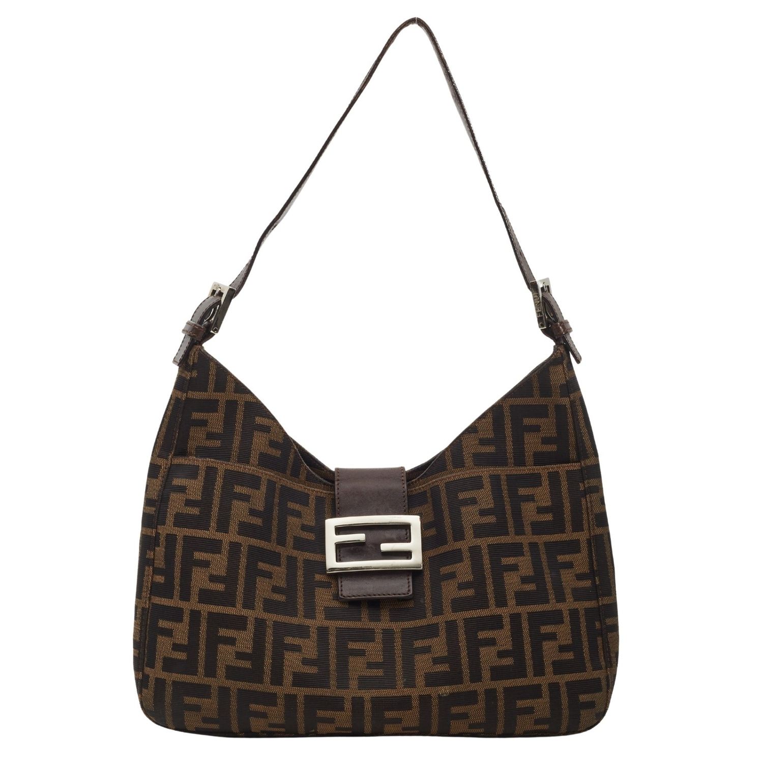 FENDI ZUCCA MONOGRAM FF TOBACCO BROWN MAMA BAGUETTE SHOULDER BAG