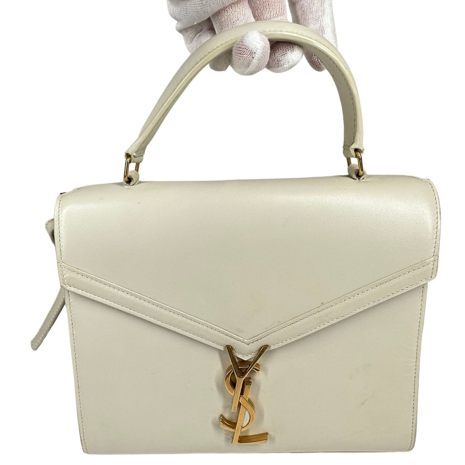 SAINT LAURENT CREAM LEATHER CASSANDRA SHOULDER BAG