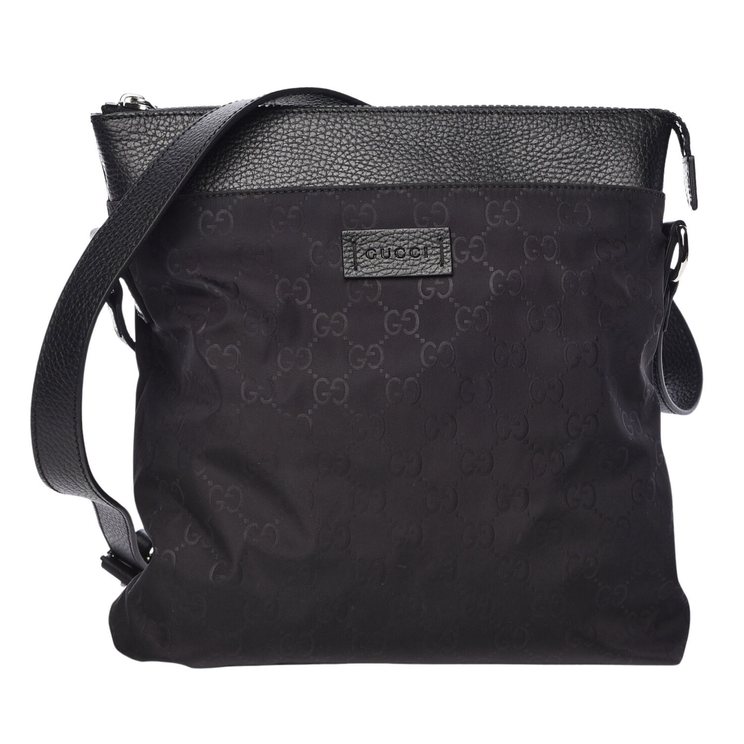 GUCCI BLACK NYLON WITH LEATHER TRIM MESSENGER BAG