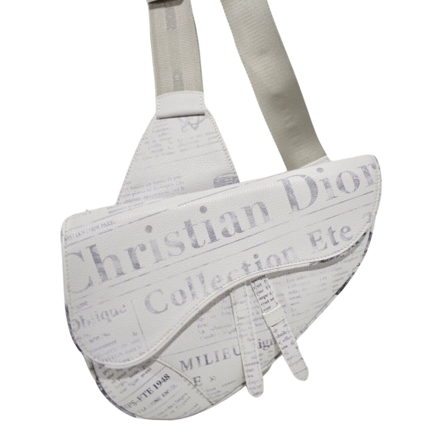 DIOR X DANIEL ARSHAM GRAINED CALFSKIN WHITE NEWSPAPER PRINT SADDLE BAG