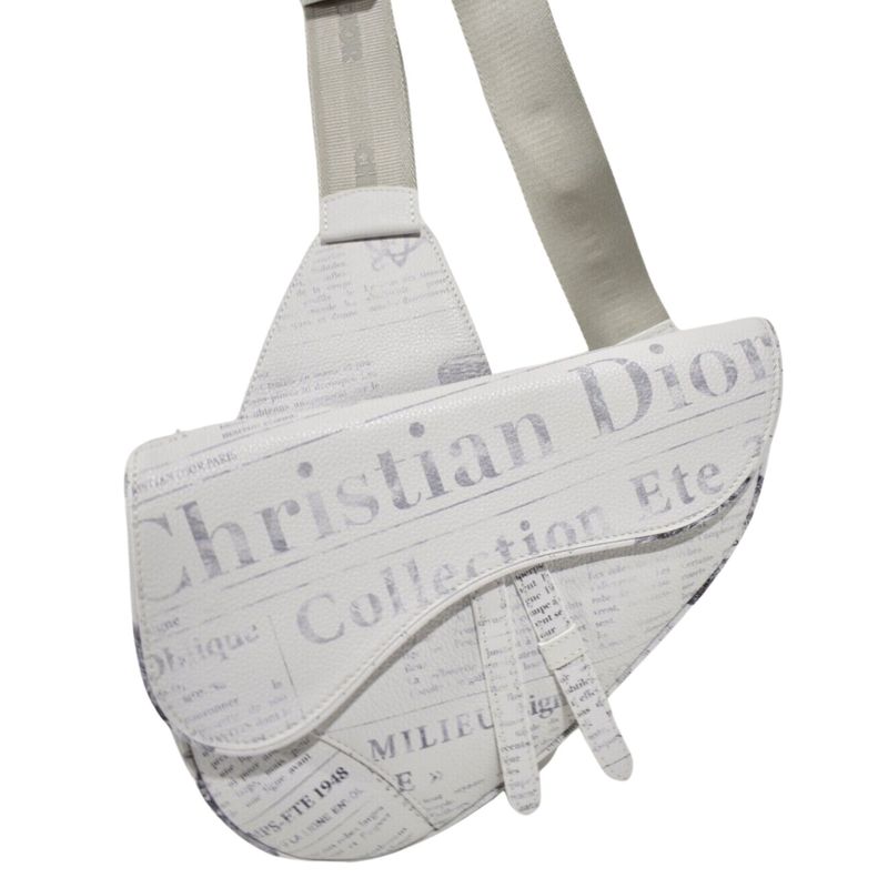 DIOR X DANIEL ARSHAM GRAINED CALFSKIN WHITE NEWSPAPER PRINT SADDLE BAG