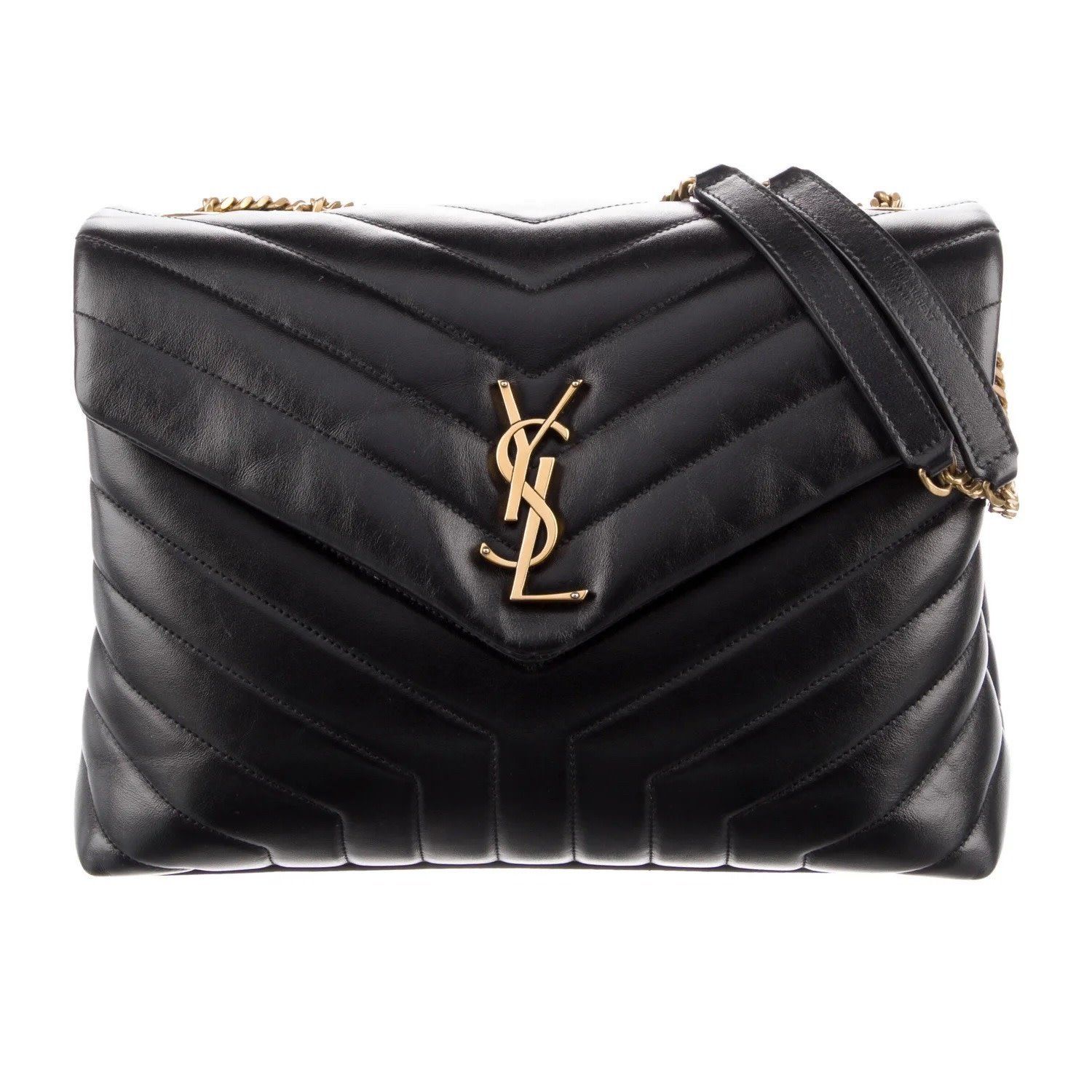 SAINT LAURENT BLACK LEATHER LOULOU MONOGRAM CHAIN BAG MEDIUM
