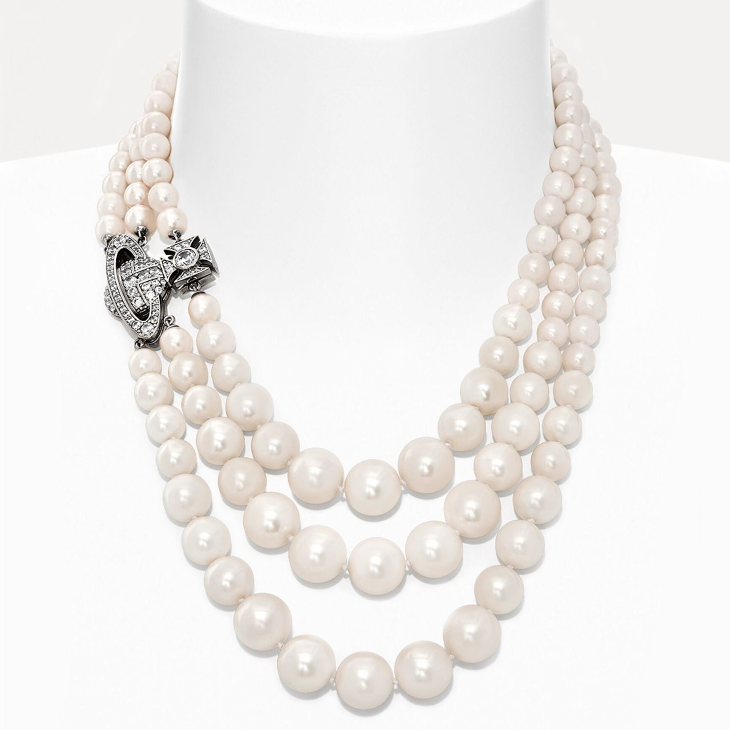 VIVIENNE WESTWOOD GRAZIELLA THREE ROW PEARL NECKLACE SILVER