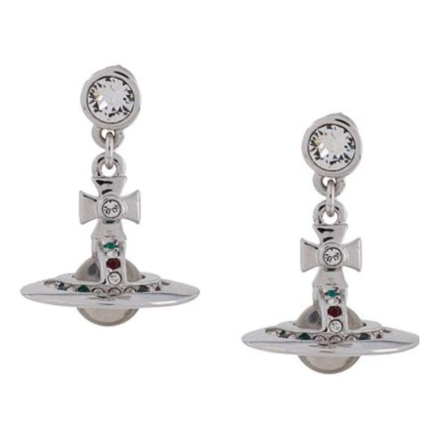 VIVIENNE WESTWOOD NEW TINY ORB DROP RHODIUM EARRINGS