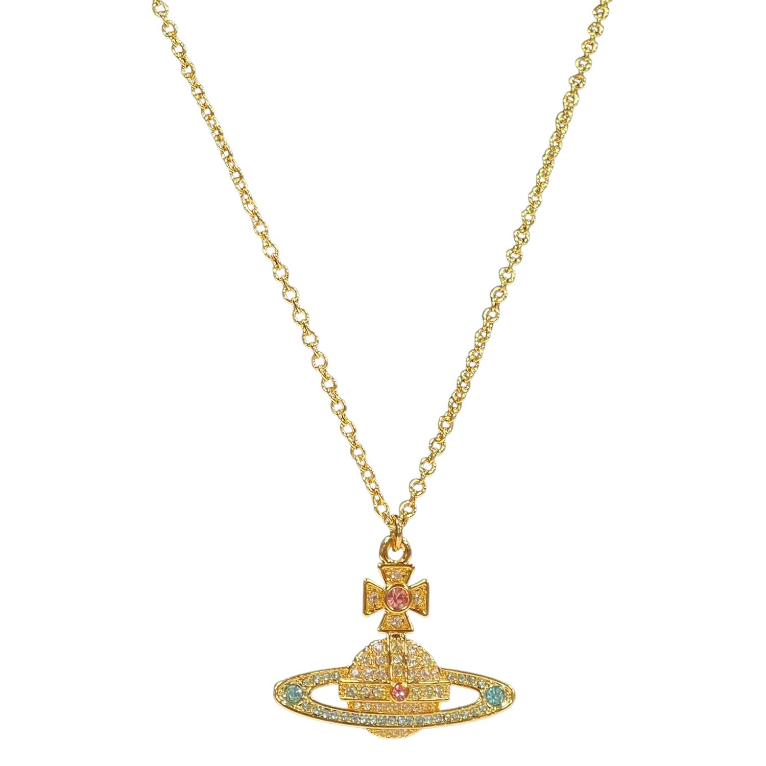 VIVIENNE WESTWOOD CRYSTAL KIKA ORB CHAIN NECKLACE GOLD