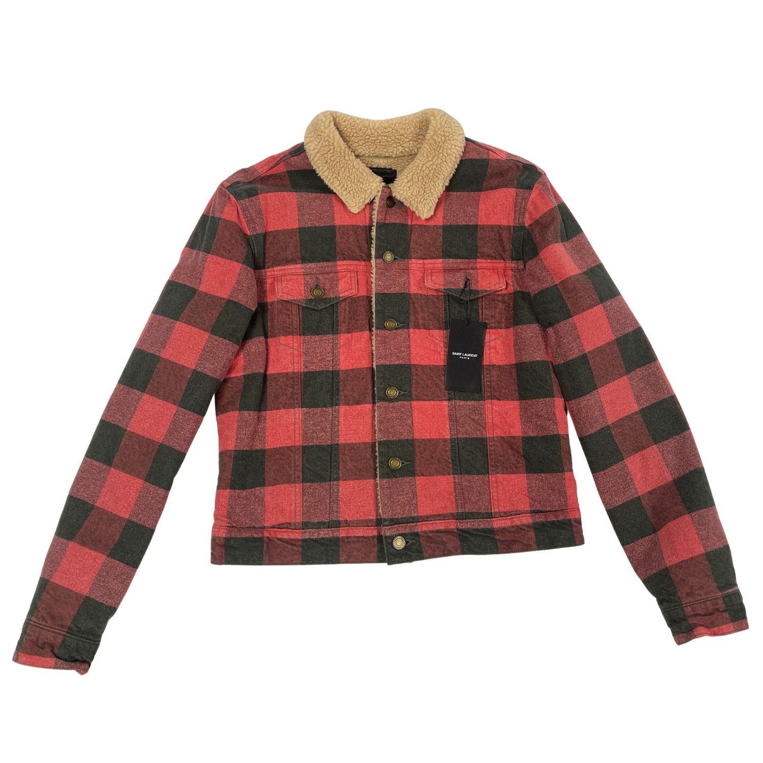 SAINT LAURENT SHEARLING RED LUMBERJACK JACKET L