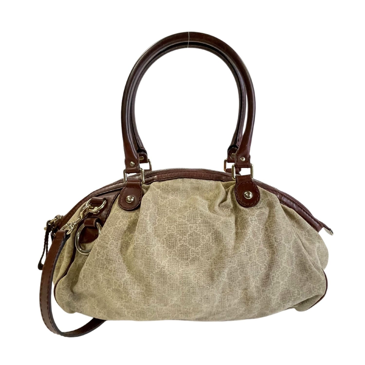 GUCCI BEIGE MONOGRAM DIAMANTE SUKEY BOSTON BAG