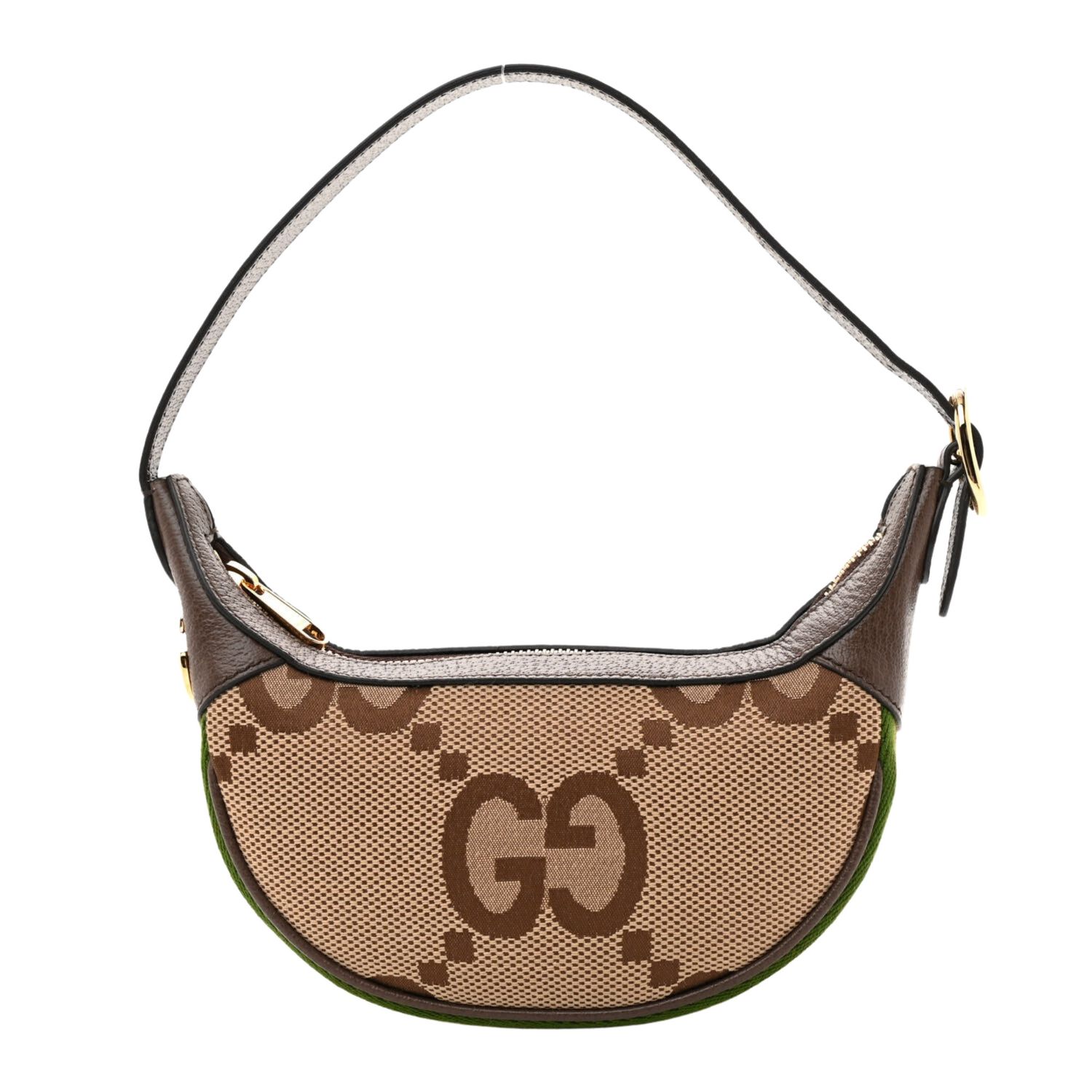 GUCCI MONOGRAM JUMBO GG WEB OPHIDIA HALF MOON HOBO BAG EBONY NEW ACERO