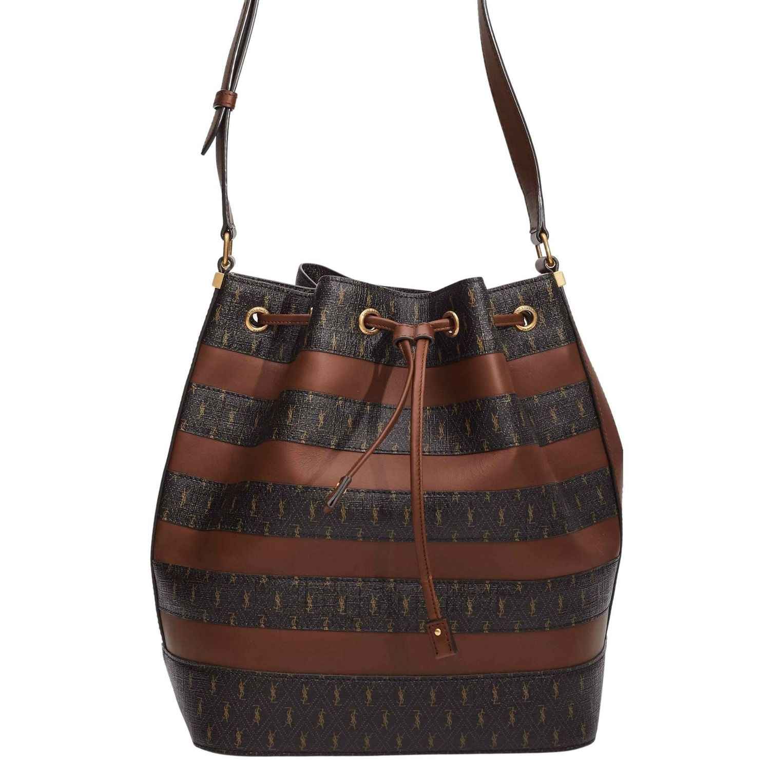 SAINT LAURENT MONOGRAM VEGAN LEATHER STRIPPED BUCKET BAG
