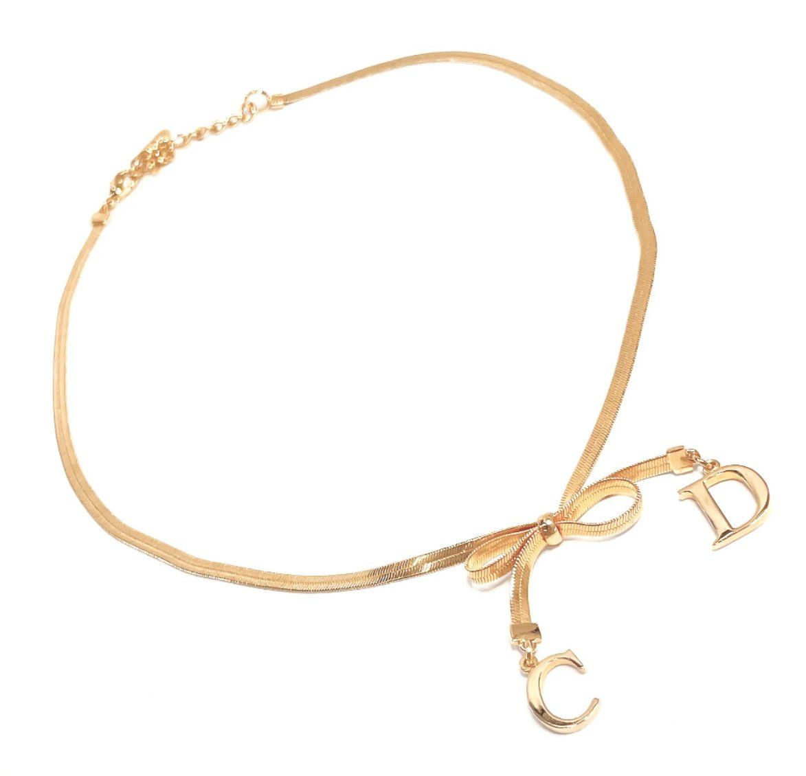 DIOR VINTAGE CD BOW GOLD COLLAR NECKLACE
