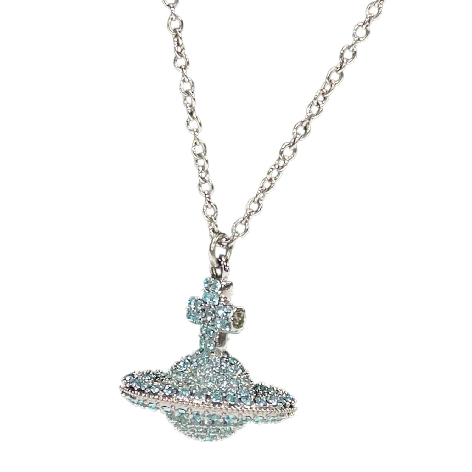 VIVIENNE WESTWOOD CRYSTAL INDICOLITE ORB DROP NECKLACE SILVER