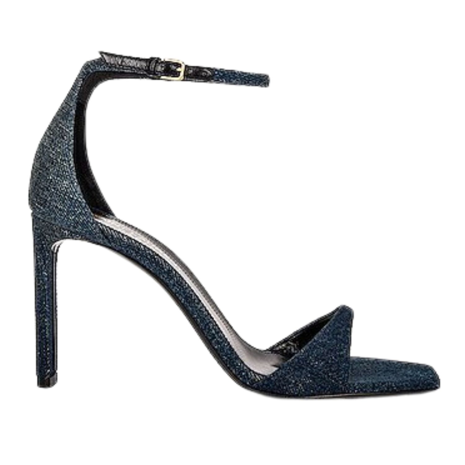 SAINT LAURENT DENIM DARK BLUE JEANS BEA SANDAL HEELS (EU 38)