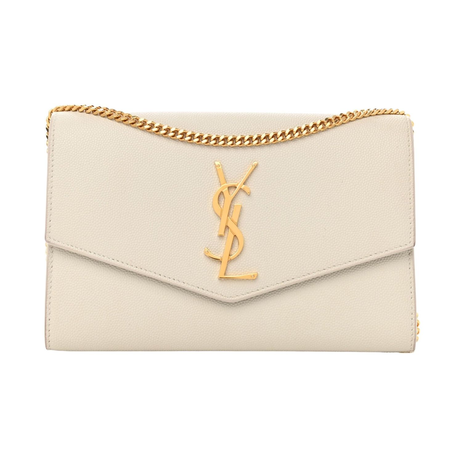 SAINT LAURENT GRAIN DE POUDRE WHITE UPTOWN CHAIN WALLET BAG