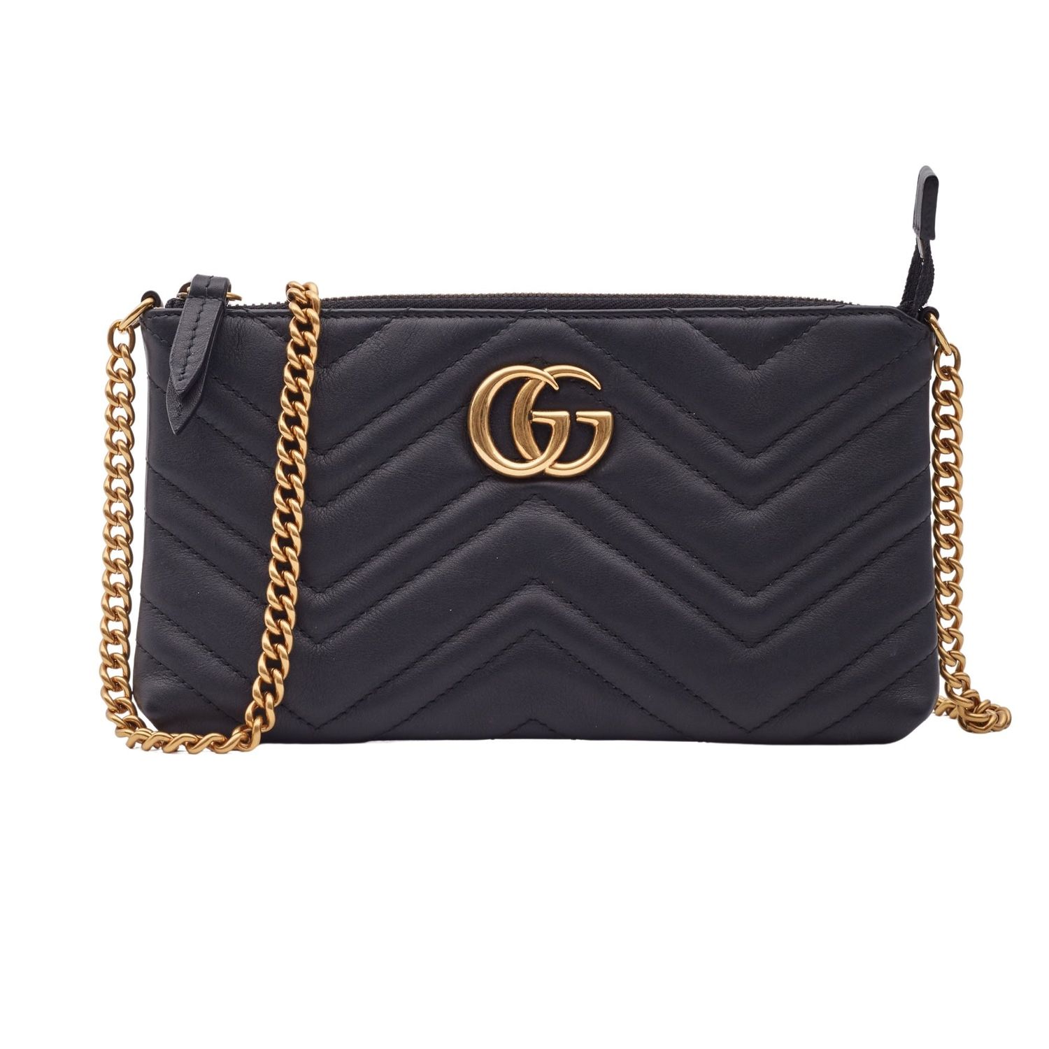 GUCCI GG MARMONT BLACK CALFSKIN MATELASSE CHAIN BAG SMALL