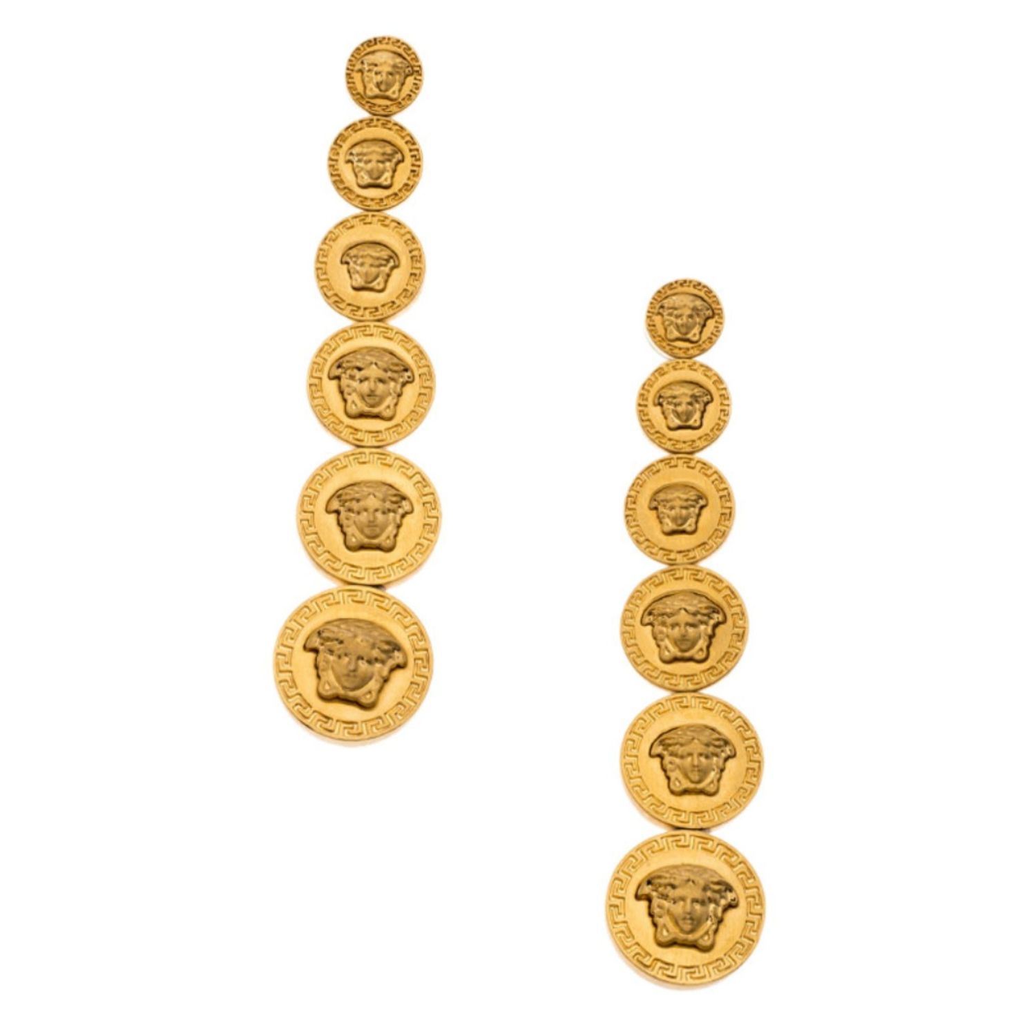 VERSACE GOLD PLATED MEDUSA COIN DROP EARRINGS