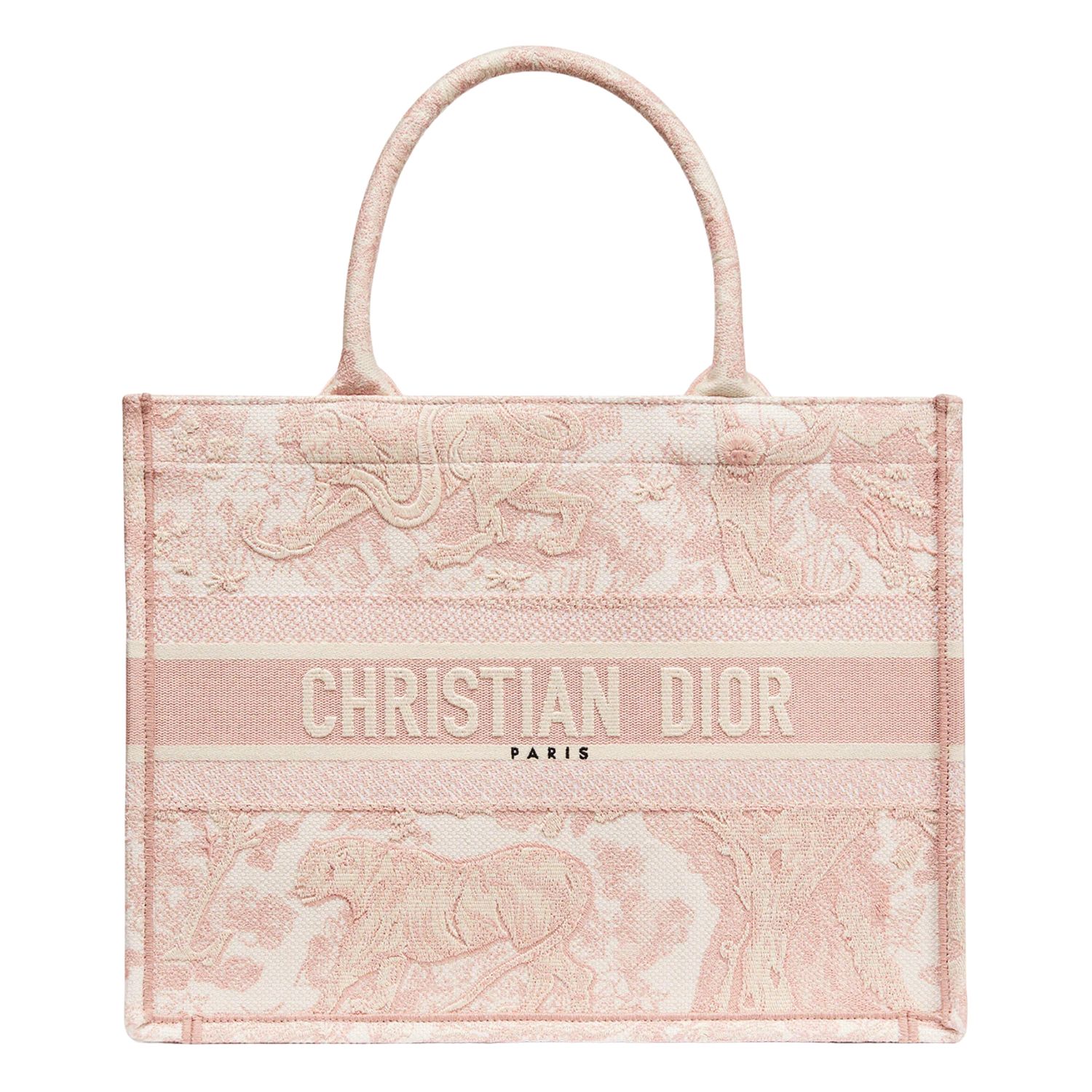 DIOR TOILE DE JOUY EMBROIDERY PINK BOOK TOTE MEDIUM